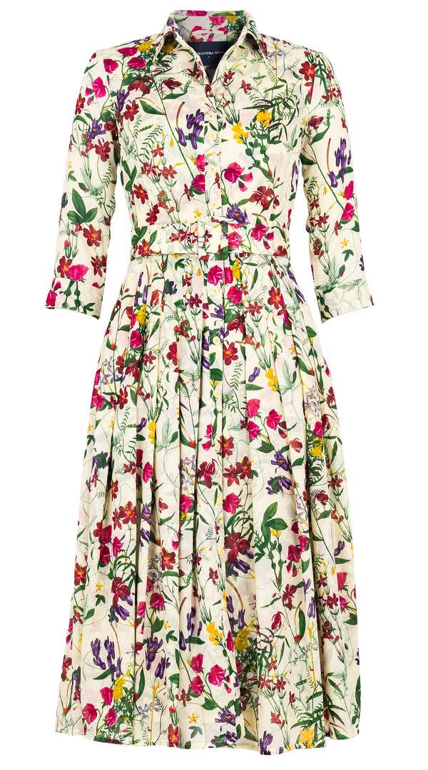 Samantha Sung Audrey Dress #4 Shirt Collar 3/4 Sleeve Midi Length Cotton Musola (Fairy Tail Flower)