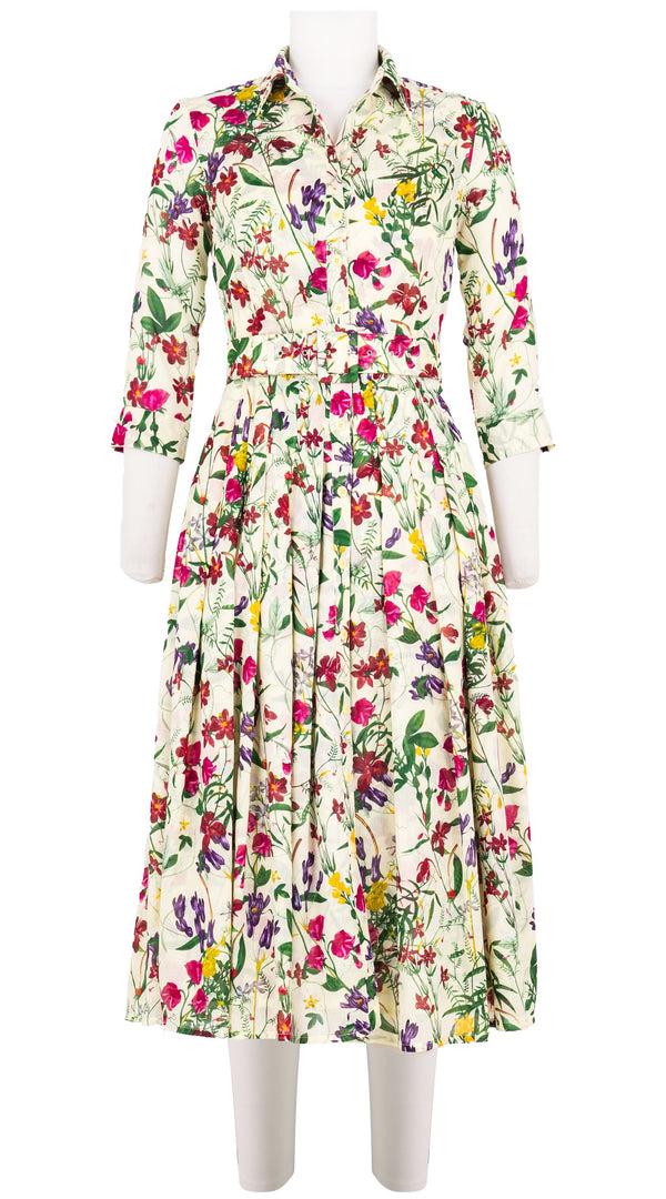samantha sung Audrey Dress #4 Shirt Collar 3/4 Sleeve Midi Length Cotton Musola (Fairy Tail Flower)