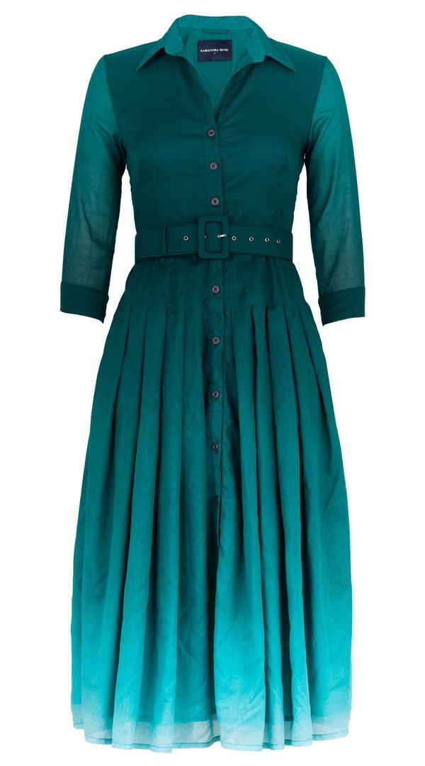 Samantha Sung Audrey Dress #4 Shirt Collar 3/4 Sleeve Midi Length Cotton Musola (Ombre New)