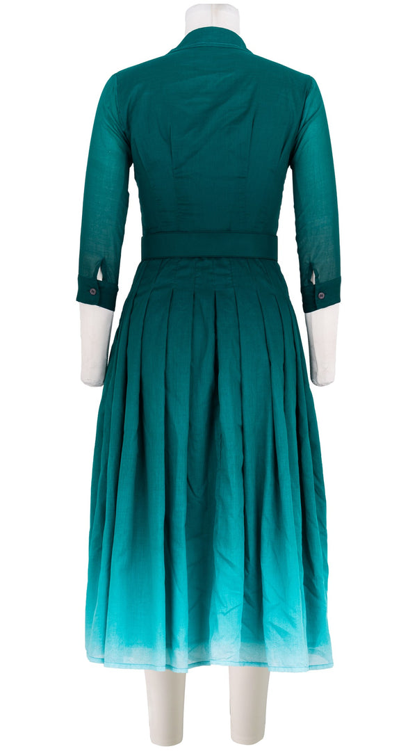 Samantha Sung Audrey Dress #4 Shirt Collar 3/4 Sleeve Midi Length Cotton Musola (Ombre New)
