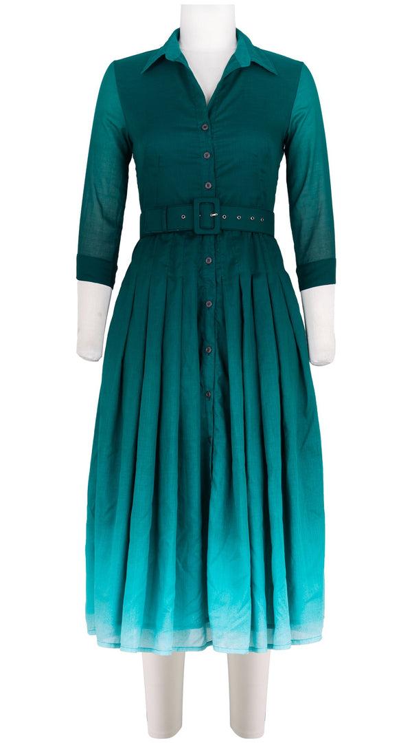 Samantha Sung Audrey Dress #4 Shirt Collar 3/4 Sleeve Midi Length Cotton Musola (Ombre New)
