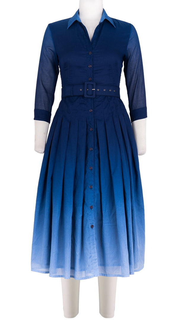 samantha sung Audrey Dress #4 Shirt Collar 3/4 Sleeve Midi Length Cotton Musola (Ombre New)