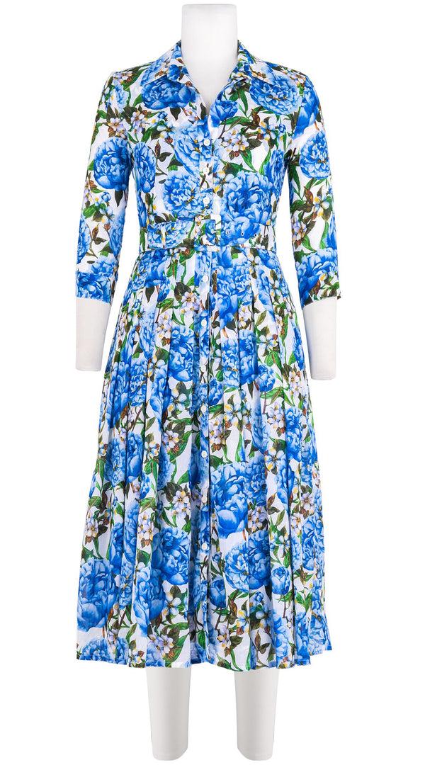 samantha sung Audrey Dress #4 Shirt Collar 3/4 Sleeve Midi Length Cotton Musola (Pink Peony)