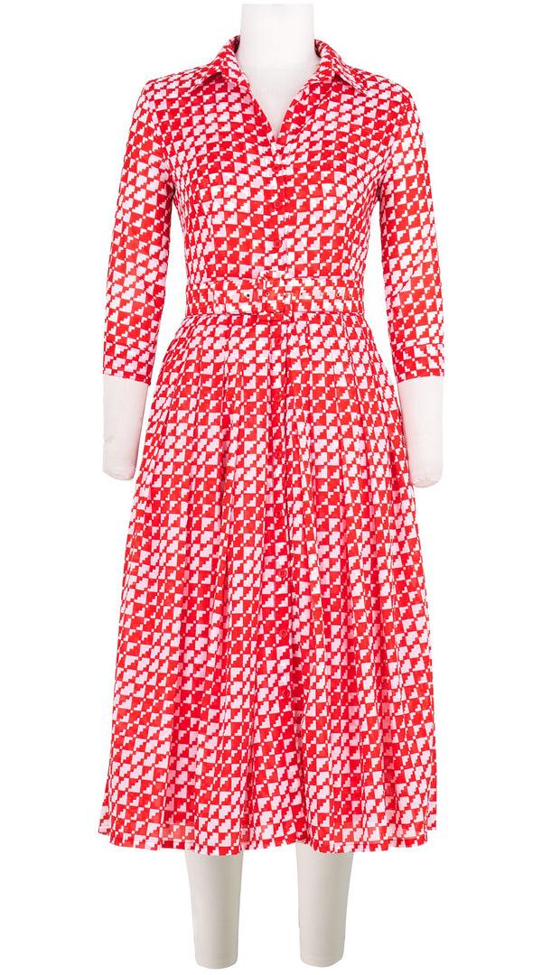 samantha sung Audrey Dress #4 Shirt Collar 3/4 Sleeve Midi Length Cotton Musola (Bamboo Weave)