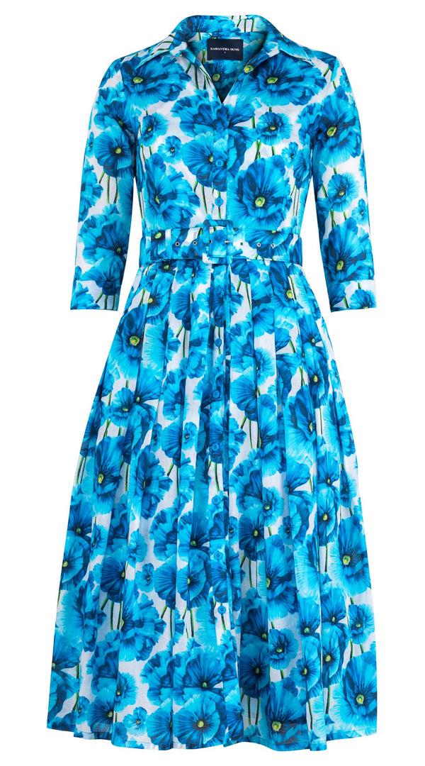 samantha sung Audrey Dress #4 Shirt Collar 3/4 Sleeve Midi Length Cotton Musola (Waterfall Poppy)