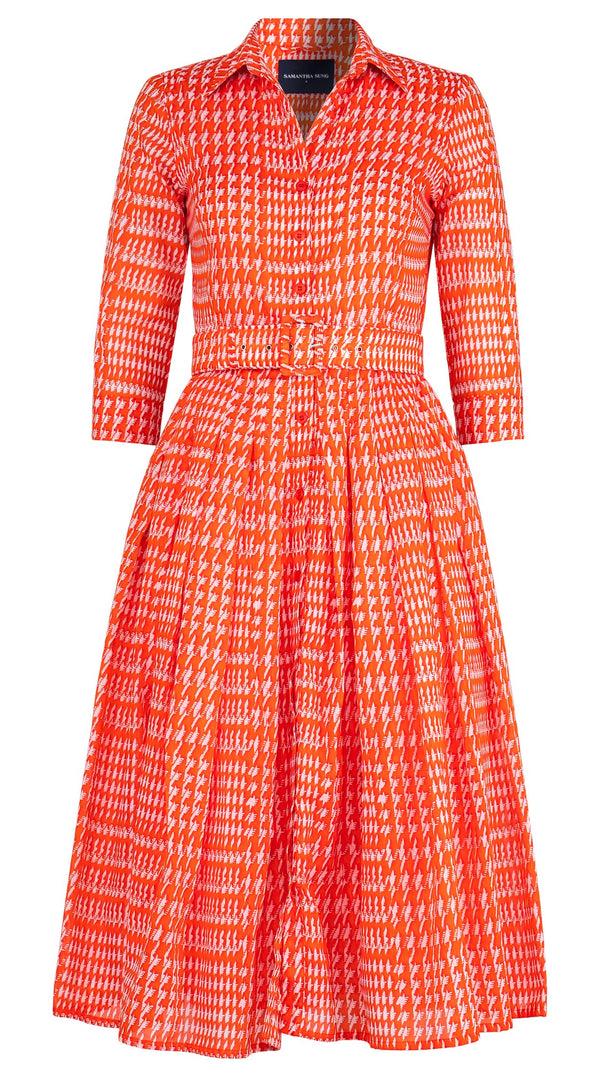 Samantha Sung Audrey Dress #4 Shirt Collar 3/4 Sleeve Midi Length Cotton Musola (Linen Glenplaid Solid)