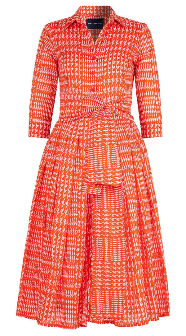 Samantha Sung Audrey Dress #4 Shirt Collar 3/4 Sleeve Midi Length Cotton Musola (Linen Glenplaid Solid)