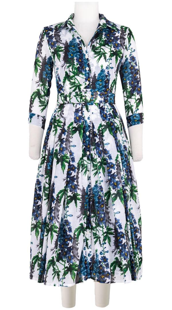 samantha sung Audrey Dress #4 Shirt Collar 3/4 Sleeve Midi Length Cotton Musola (Campanula Flower White)