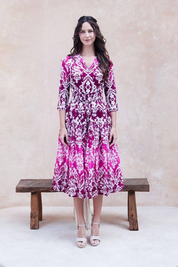 Samantha Sung Audrey Dress #4 Shirt Collar 3/4 Sleeve Midi Length Cotton Musola (Impero Ombre)