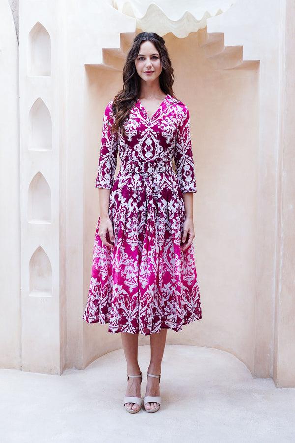 samantha sung Audrey Dress #4 Shirt Collar 3/4 Sleeve Midi Length Cotton Musola (Impero Ombre)