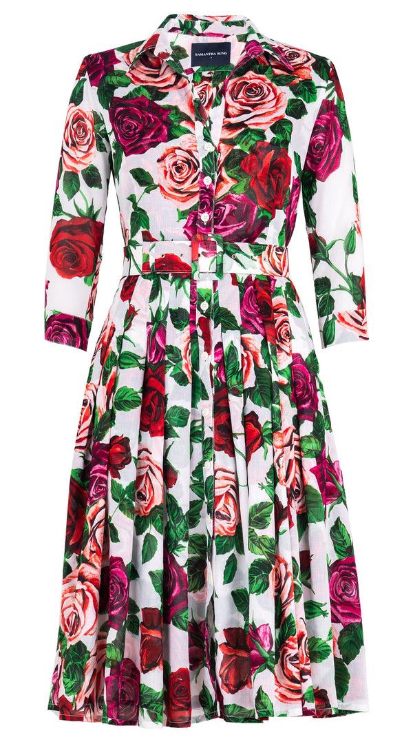 Samantha Sung Audrey Dress #4 Shirt Collar 3/4 Sleeve Midi Length Cotton Musola (Charlotte Rose Big)