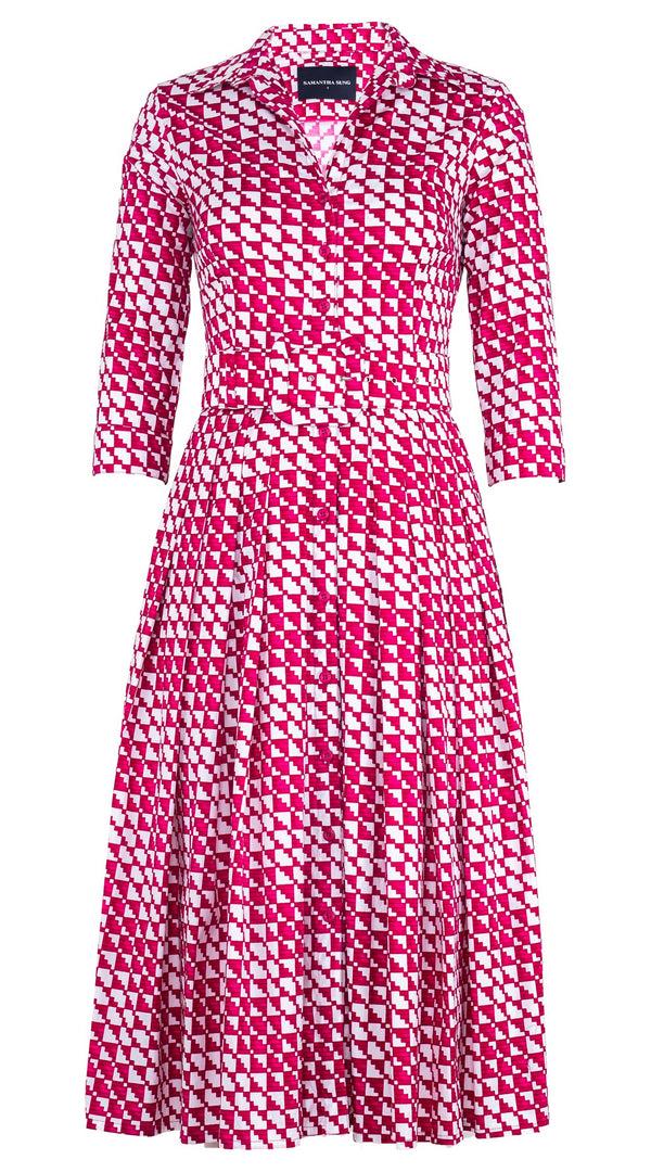 samantha sung Audrey Dress #4 Shirt Collar 3/4 Sleeve Midi Length Cotton Stretch (Bamboo Weave)