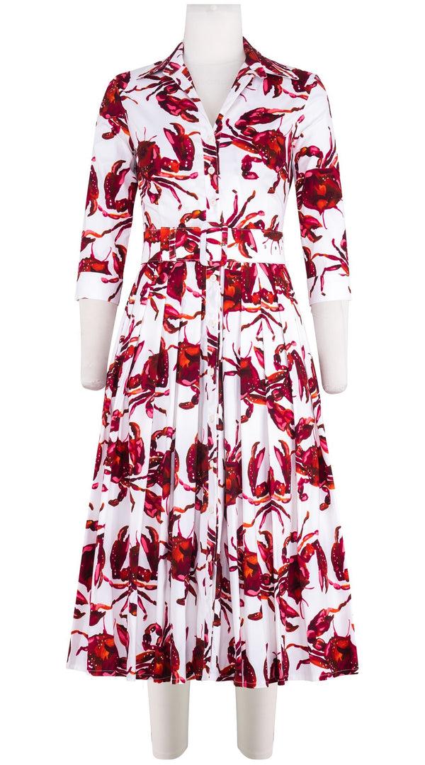 samantha sung Audrey Dress #4 Shirt Collar 3/4 Sleeve Midi Length Cotton Stretch (Crab Art)
