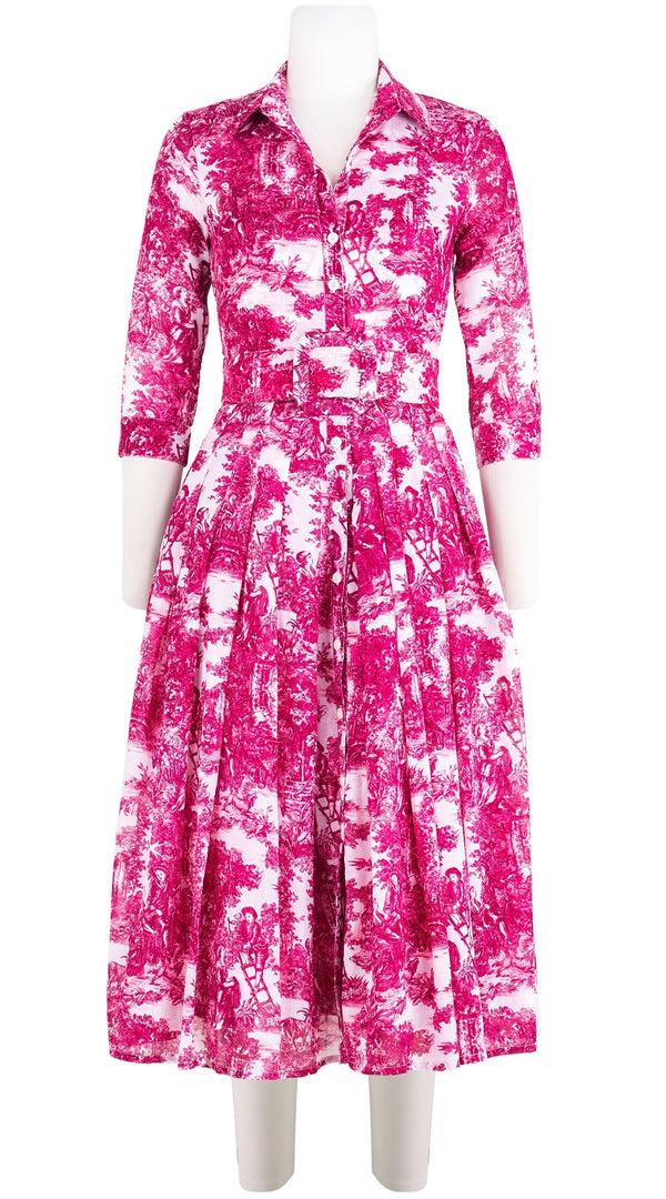 samantha sung Audrey Dress #4 Shirt Collar 3/4 Sleeve Midi Length Cotton Musola (Antilles Toile White)