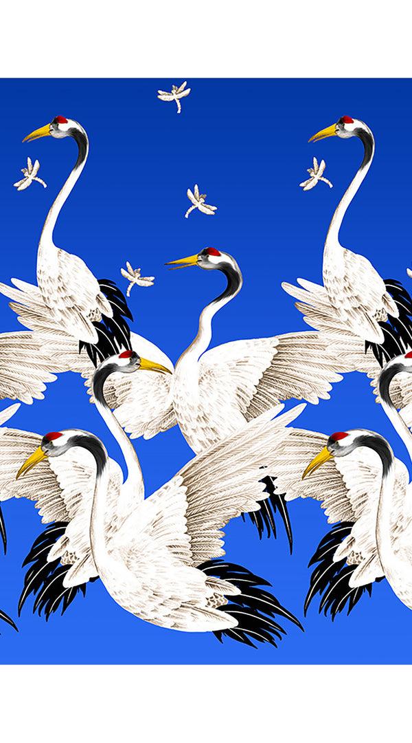 Samantha Sung Audrey Dress #4 Shirt Collar 3/4 Sleeve Midi Length Cotton Stretch (White Crane Ombre)