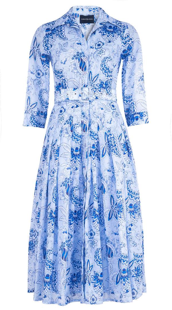 samantha sung Audrey Dress #4 Shirt Collar 3/4 Sleeve Midi Length Cotton Musola (Botanic Antique Small Pastel)