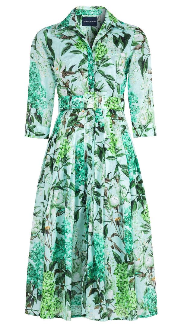 samantha sung Audrey Dress #4 Shirt Collar 3/4 Sleeve Midi Length Cotton Musola (Lilac Heaven Pastel)