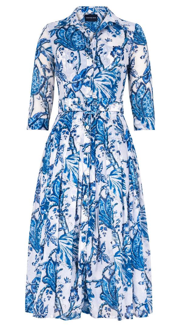 samantha sung Audrey Dress #4 Shirt Collar 3/4 Sleeve Midi Length Cotton Musola (Lillie Toile White)