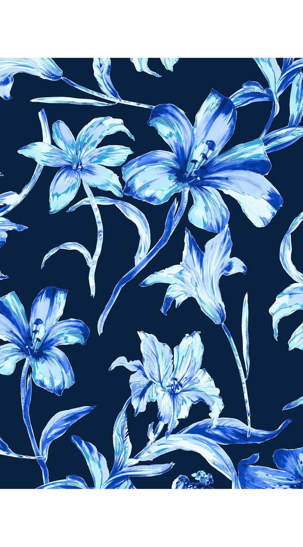 Samantha Sung Audrey Dress #4 Shirt Collar 3/4 Sleeve Midi Length Cotton Musola (Portofino Lillies Small)