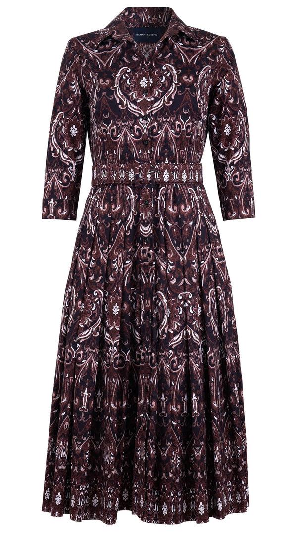 samantha sung Audrey Dress #4 Shirt Collar 3/4 Sleeve Midi Length Cotton Stretch (Mill Creek Paisley Dark)