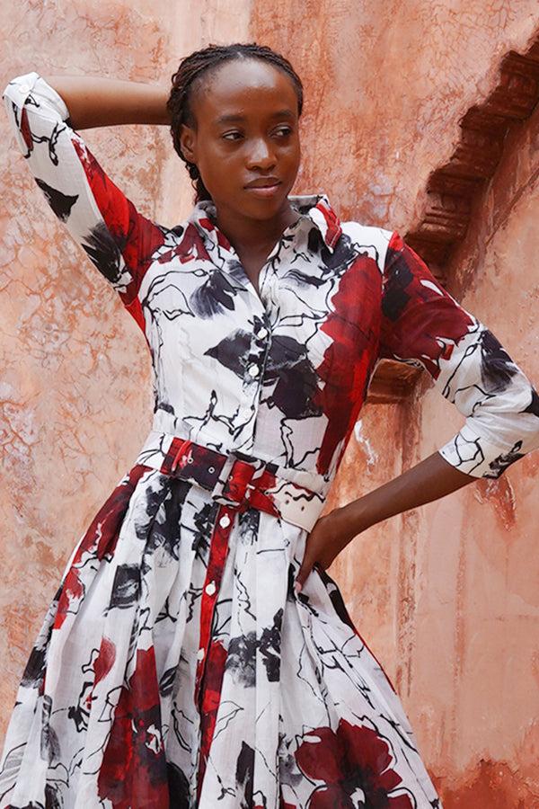 Samantha Sung Audrey Dress #4 Shirt Collar 3/4 Sleeve Midi Length Cotton Musola (Fiori D'este Small)