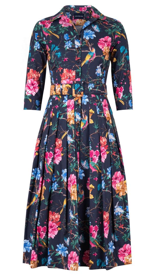 samantha sung Audrey Dress #4 Shirt Collar 3/4 Sleeve Midi Length Cotton Stretch (Heart Manor Small)