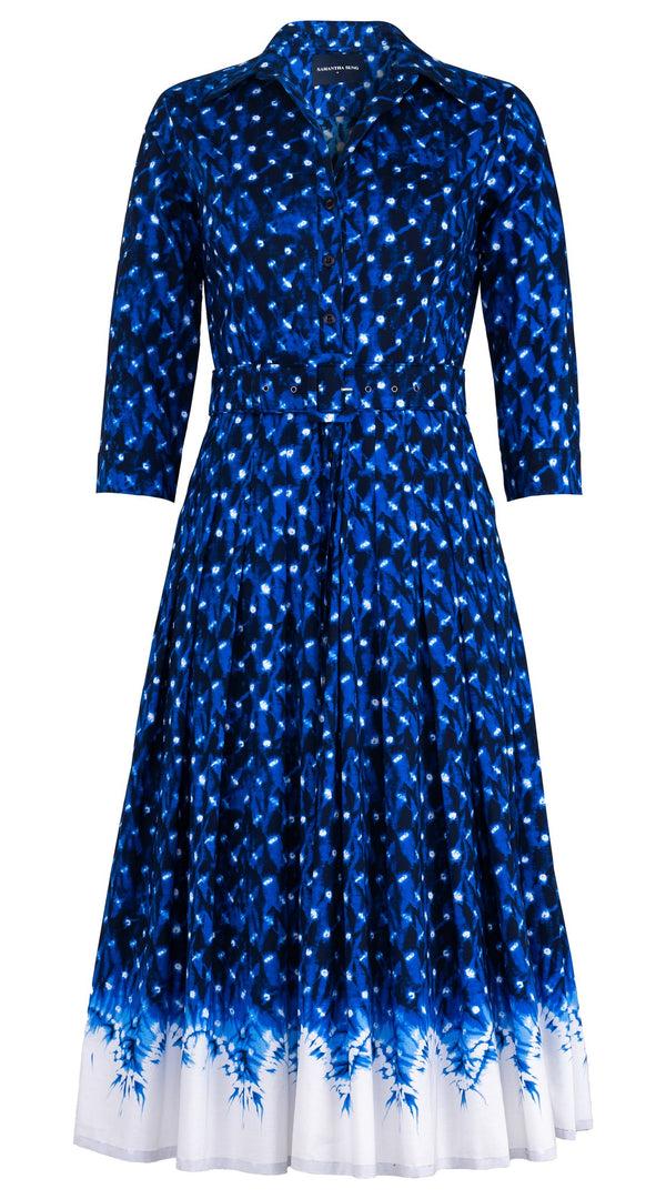 samantha sung Audrey Dress #4 Shirt Collar 3/4 Sleeve Midi Length Cotton Musola (Shibori Midnight)