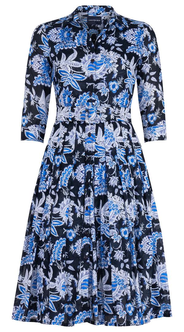 samantha sung Audrey Dress #4 Shirt Collar 3/4 Sleeve Midi Length Cotton Musola (Botanic Antique Small Pastel)