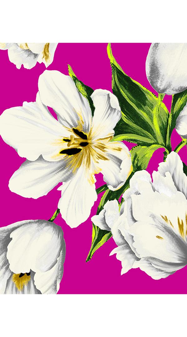 Samantha Sung Audrey Dress #4 Shirt Collar 3/4 Sleeve Midi Length Cotton Stretch (Emperor Tulip Bright)