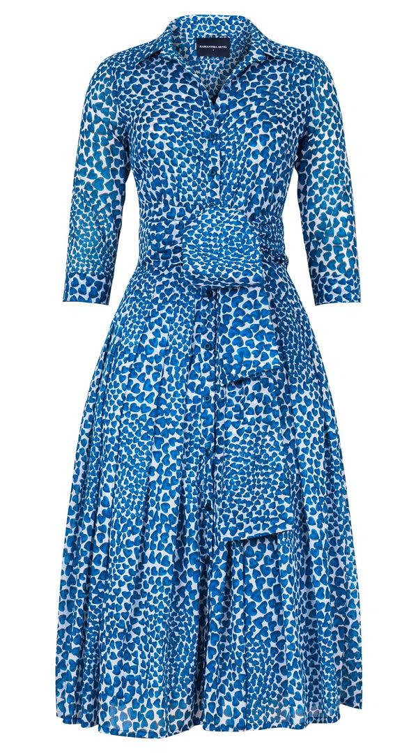 Samantha Sung Audrey Dress #4 Shirt Collar 3/4 Sleeve Midi Length Cotton Musola (Heart Wave Big)