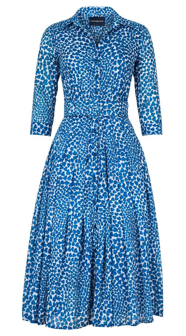 samantha sung Audrey Dress #4 Shirt Collar 3/4 Sleeve Midi Length Cotton Musola (Heart Wave Big)
