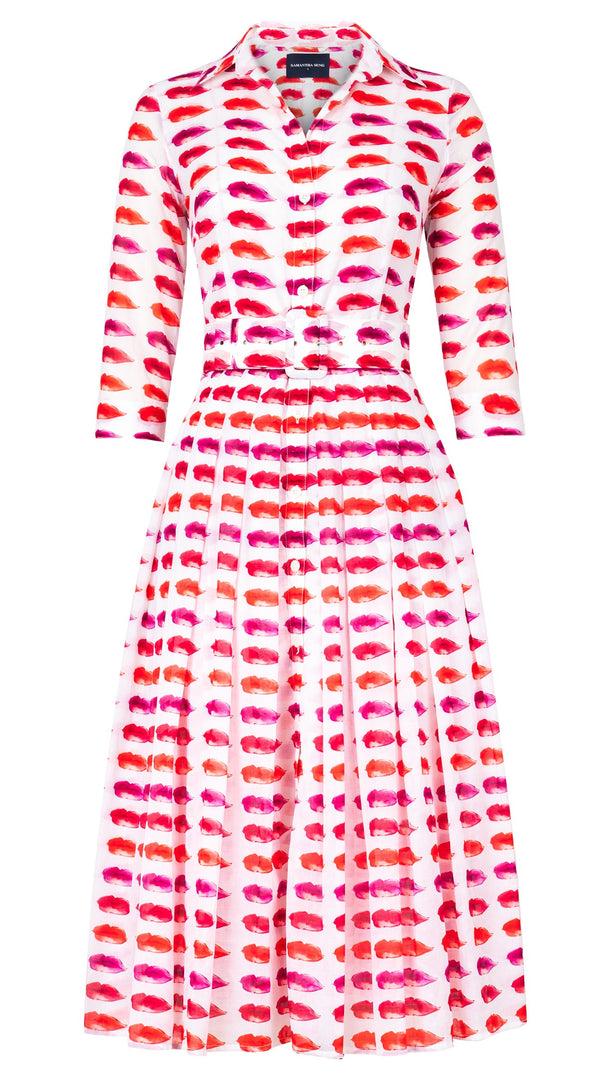 samantha sung Audrey Dress #4 Shirt Collar 3/4 Sleeve Midi Length Cotton Musola (Watercolor Lips)