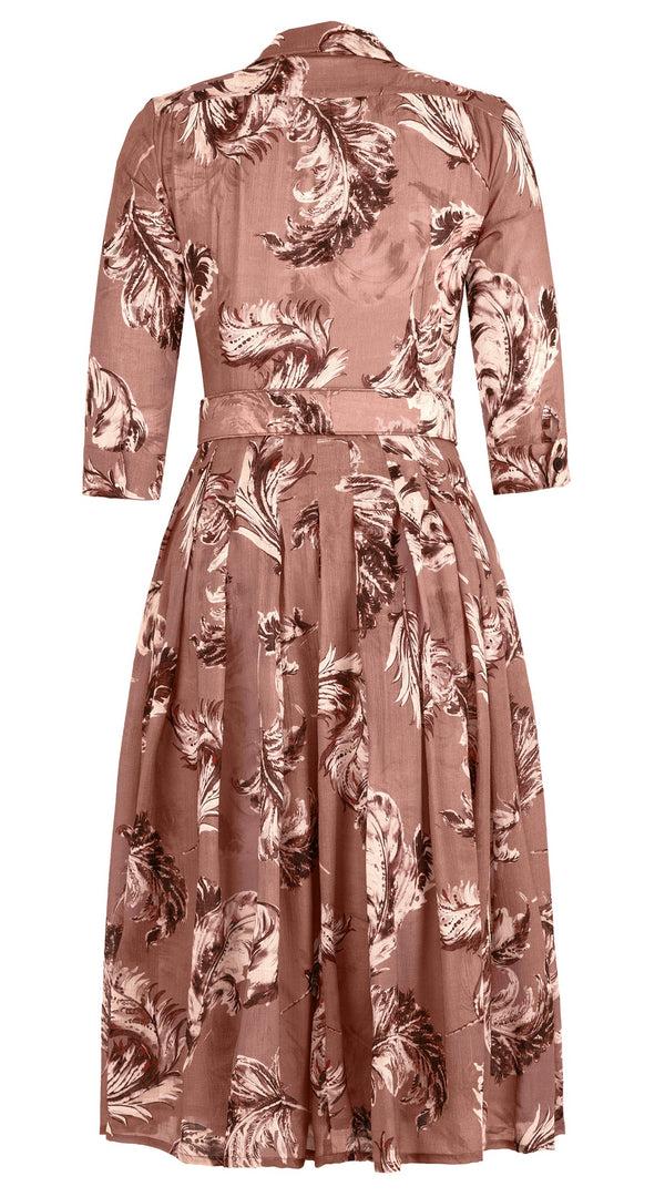 Samantha Sung Audrey Dress #4 Shirt Collar 3/4 Sleeve Midi Length Wool (Feather Lightness Dark) - Dusty Nude