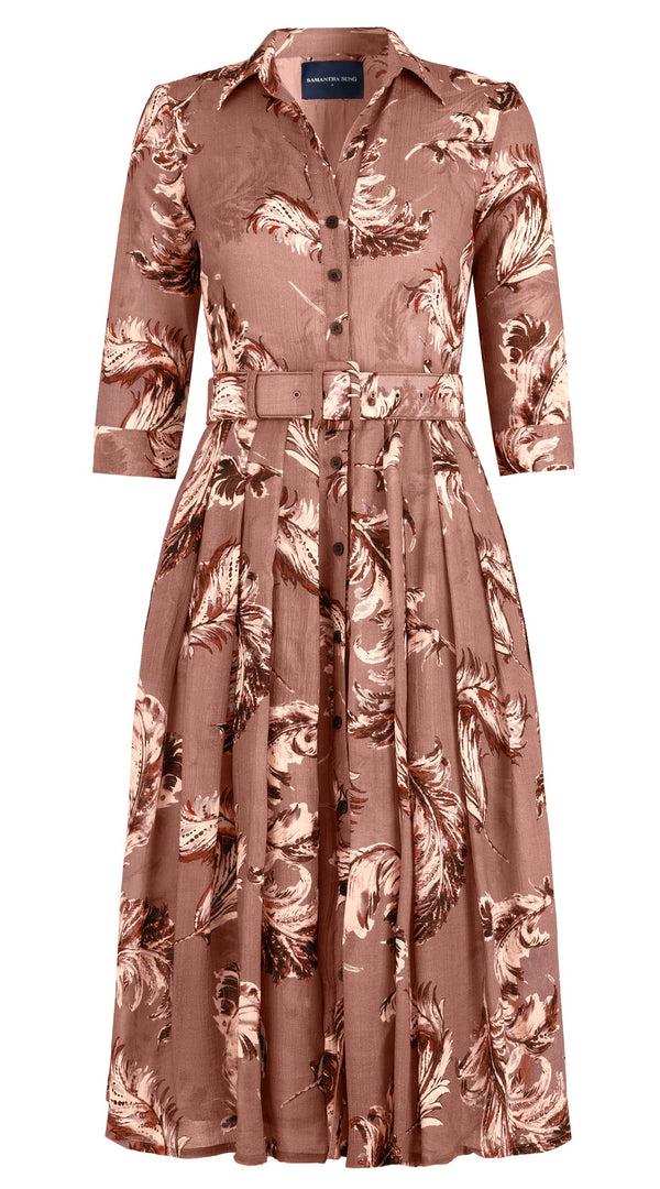 samantha sung Audrey Dress #4 Shirt Collar 3/4 Sleeve Midi Length Wool (Feather Lightness Dark) - Dusty Nude samantha sung Audrey Dress #4 Shirt Collar 3/4 Sleeve Midi Length Wool (Feather Lightness Dark) - Dusty Nude
