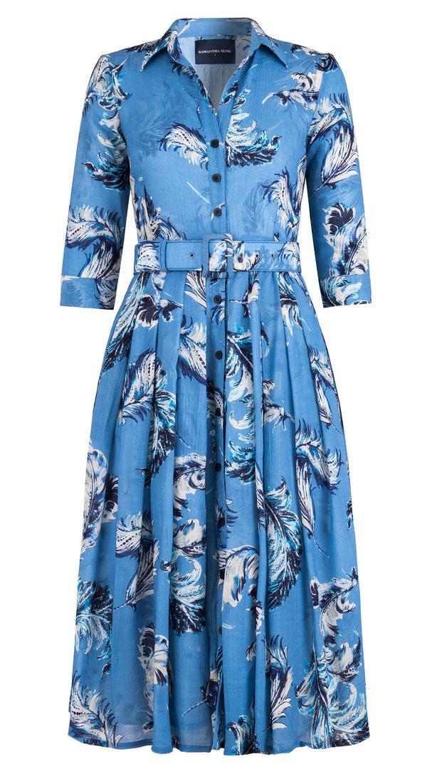 samantha sung Audrey Dress #4 Shirt Collar 3/4 Sleeve Midi Length Wool (Feather Lightness Dark) - Dusty Blue samantha sung Audrey Dress #4 Shirt Collar 3/4 Sleeve Midi Length Wool (Feather Lightness Dark) - Dusty Blue