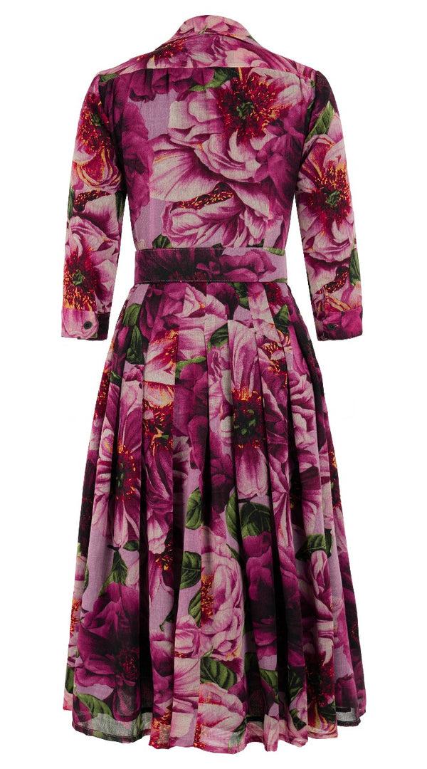 Samantha Sung Audrey Dress #4 Shirt Collar 3/4 Sleeve Midi Length Wool (Giant Poppy) 3