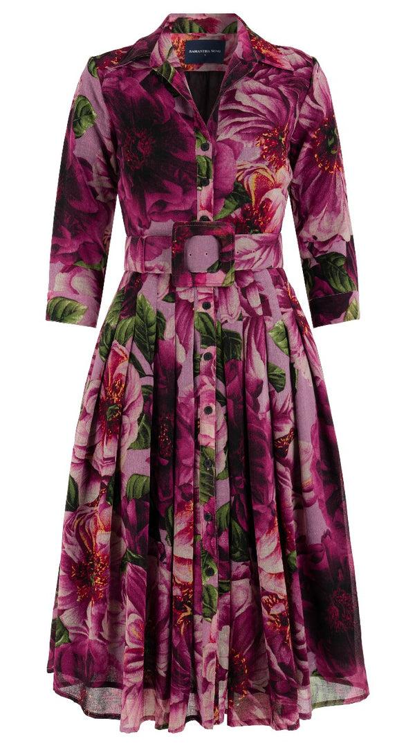 samantha sung Audrey Dress #4 Shirt Collar 3/4 Sleeve Midi Length Wool (Giant Poppy) 3