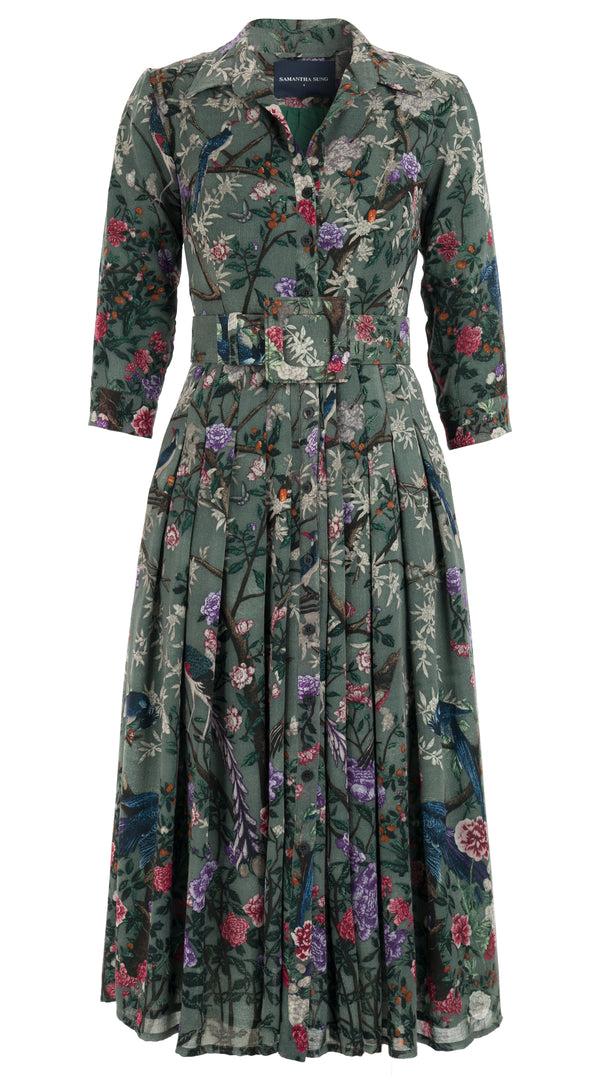 samantha sung Audrey Dress #4 Shirt Collar 3/4 Sleeve Midi Length Wool Musola (Chinoi Magnolia) 1