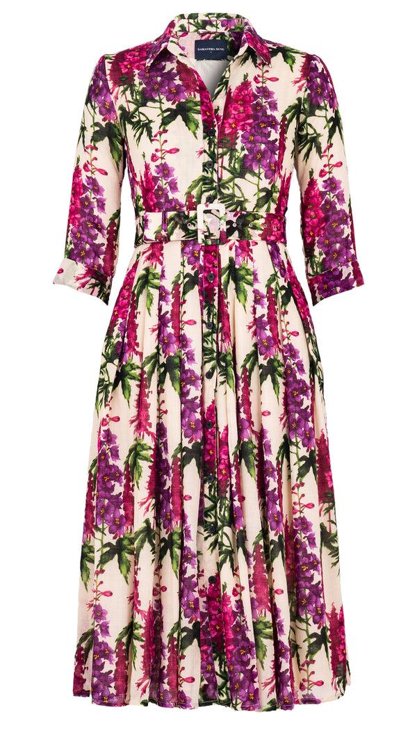 samantha sung Audrey Dress #4 Shirt Collar 3/4 Sleeve Midi Length Wool(Campanula Flower) 19