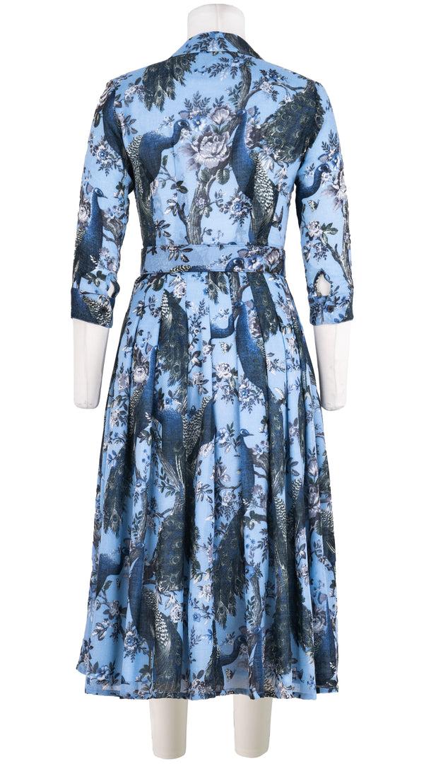 Samantha Sung Audrey Dress #4 Shirt Collar 3/4 Sleeve Midi Length Wool Musola (Belvedere Peacock) 2
