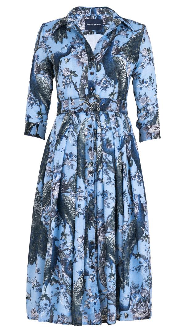 samantha sung Audrey Dress #4 Shirt Collar 3/4 Sleeve Midi Length Wool Musola (Belvedere Peacock) 2