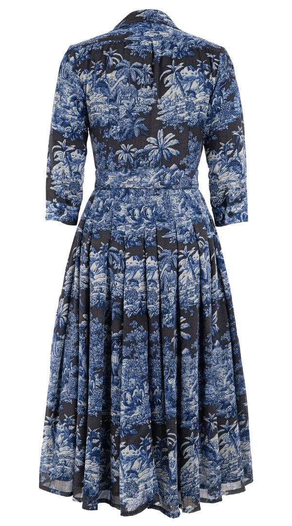 Samantha Sung Audrey Dress #4 Shirt Collar 3/4 Sleeve Midi Length Wool (Arabian Night Toile Multi) 16