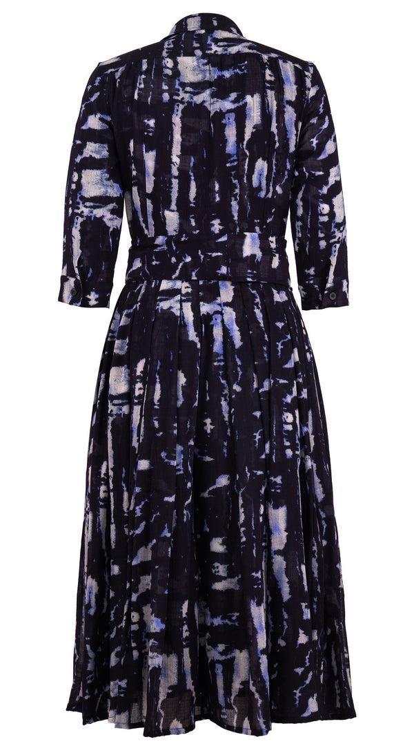 Samantha Sung Audrey Dress #4 Shirt Collar 3/4 Sleeve Midi Length Wool (Viper Zebra) - Midnight Blue