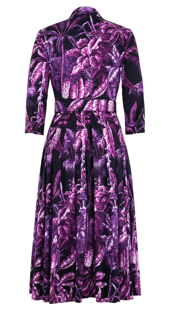 Samantha Sung Audrey Dress #4 Shirt Collar 3/4 Sleeve Midi Length Cotton Stretch (Vintage Palm)