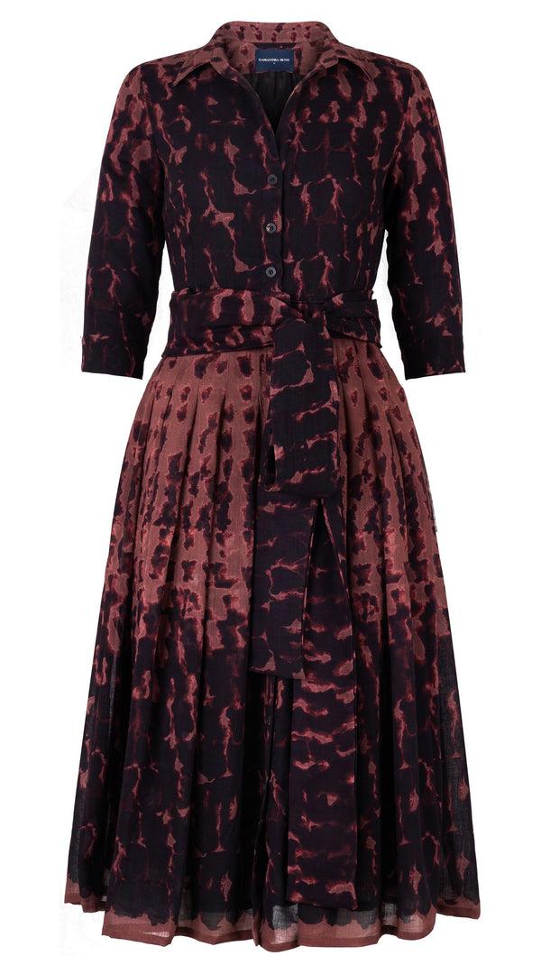 Samantha Sung Audrey Dress #4 Shirt Collar 3/4 Sleeve Midi Length Wool (Brush Degrade Multi) - Nude
