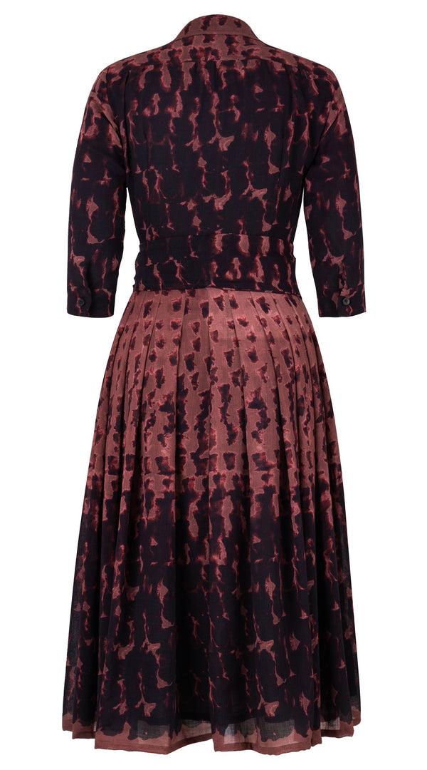 Samantha Sung Audrey Dress #4 Shirt Collar 3/4 Sleeve Midi Length Wool (Brush Degrade Multi) - Nude