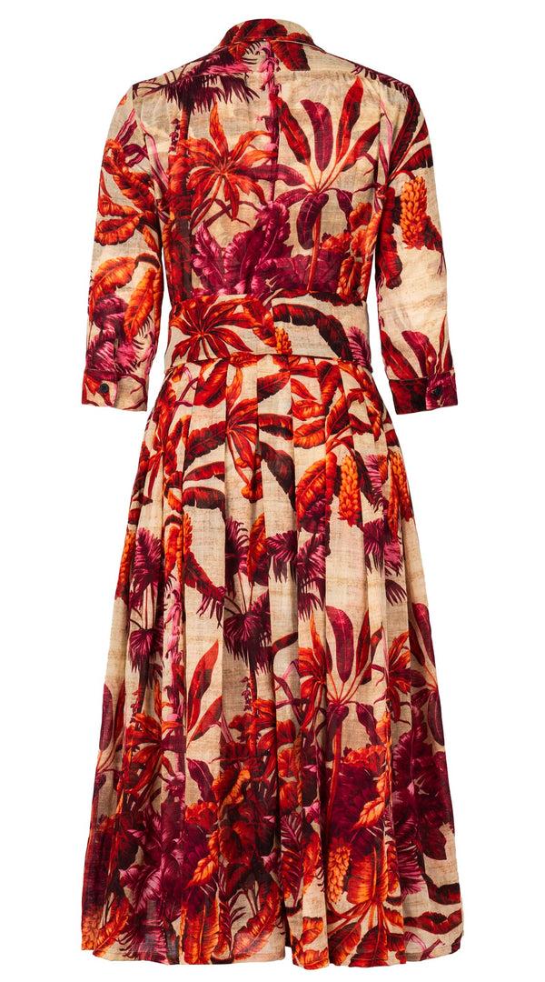 Samantha Sung Audrey Dress #4 Shirt Collar 3/4 Sleeve Midi Length Wool (Vintage Palm Beige) - Beige Orange