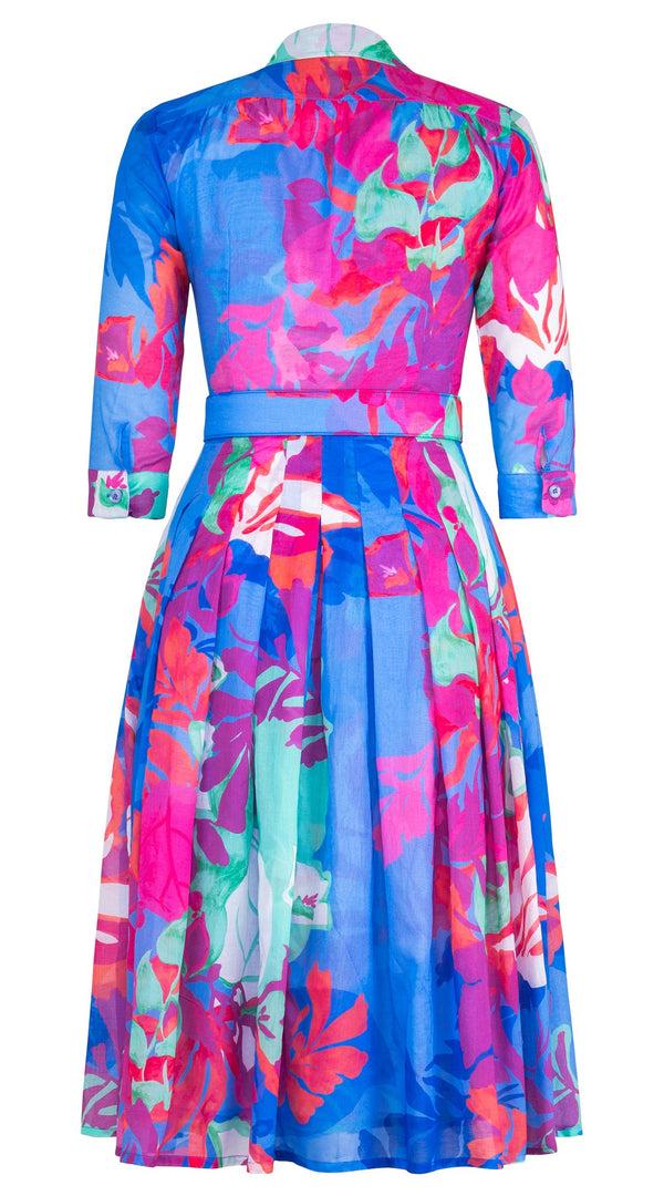 Samantha Sung Audrey Dress #4 Shirt Collar 3/4 Sleeve Midi Length Cotton Musola (Spanish Garden)