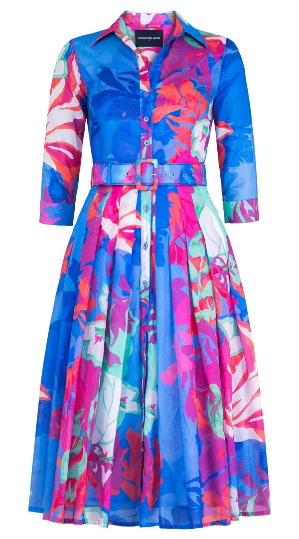 samantha sung Audrey Dress #4 Shirt Collar 3/4 Sleeve Midi Length Cotton Musola (Spanish Garden)