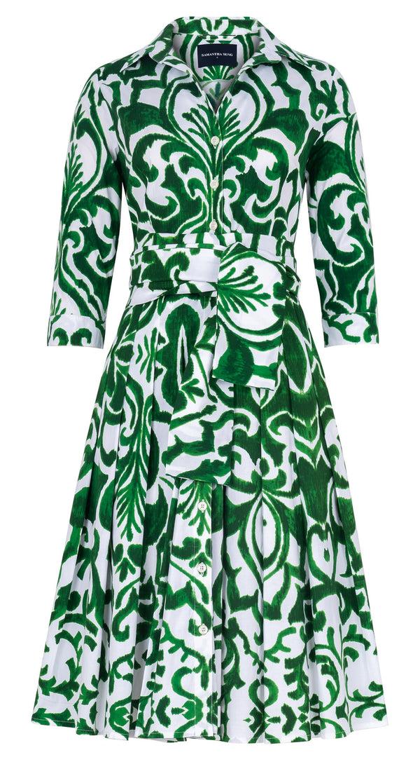 Samantha Sung Audrey Dress #4 Shirt Collar 3/4 Sleeve Regular Length Cotton Stretch (Maiolica Blue Tile Small)